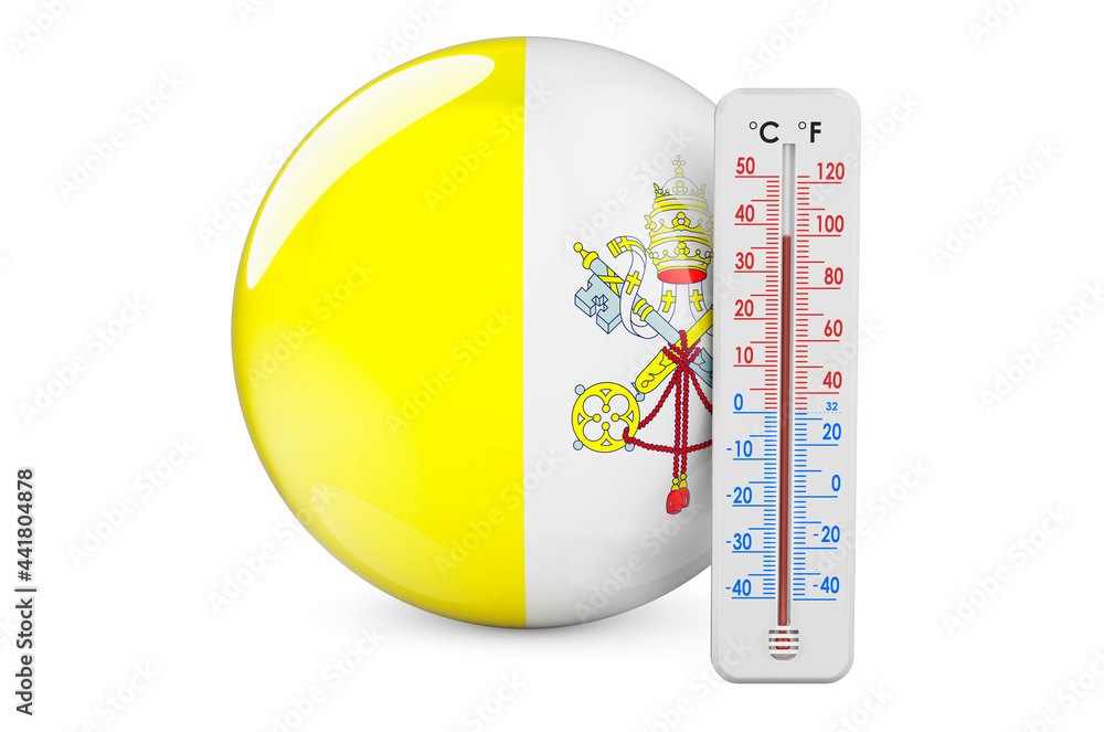 Poster thermometer with vatican flag. heat in vatican concept. 3d rendering