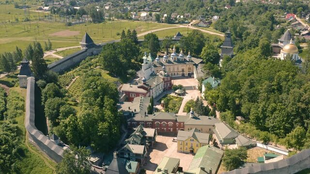 Aerial view of Pskov-Pechory Monastery in Russia