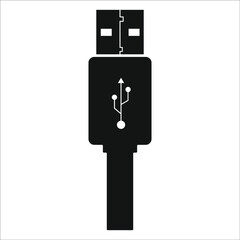 USB cable black and white vector icon symbol. USB cable illustration art