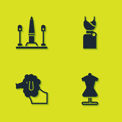 Set Place De La Concorde, Mannequin, Poodle dog and Woman dress icon. Vector