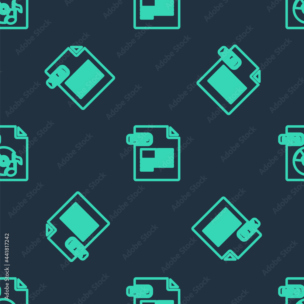 Poster set line pdf file document, xls and mp3 on seamless pattern. vector