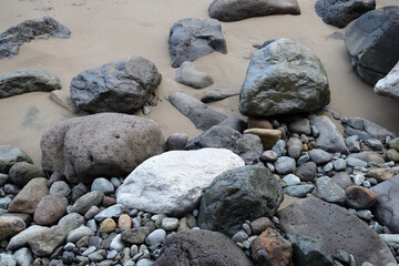 White Stone on Beach with Sand & Rocks 