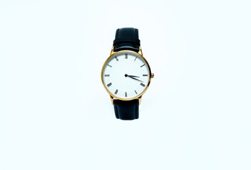 white Dial Leather black Strap Watch