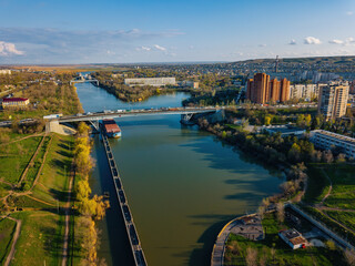Fototapeta premium Volga-Don Shipping Canal in Volgograd, aerial view