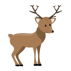 cartoon wapiti deer, flat color vector illustration isolated on white background, cute illustration for children