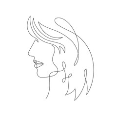 Hand drawn face of young woman, one line art, stylized continuous avatar profile contour. Doodle, sketch style. Isolated. Vector illustration