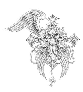 Cross With Skulls And Wings