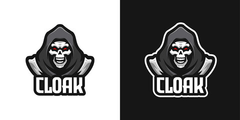 Cloaked Skull Halloween Mascot Character Logo Template