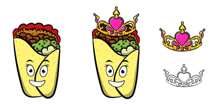 Burrito Queen Wearing Crown Fast Food Cartoon Character