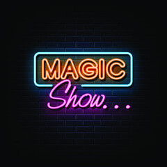 Magic show neon text vector. sign symbol