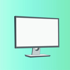 Computer monitor mockup gadget display. Monitor device template design, display with a blank white screen isolated on green water background illustration graphic design.

