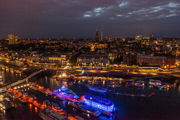 Hamburg, Germany, Panorama of the Harbour at night