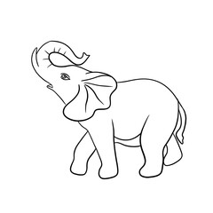 Little elephant that raised its trunk to the top