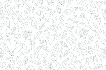 Floral seamless pattern with cute flowers and leaves on white background