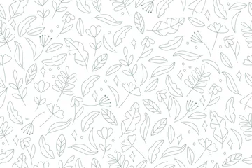 Papier Peint Lavable Blanc Motif floral harmonieux de jolies fleurs et feuilles sur fond blanc