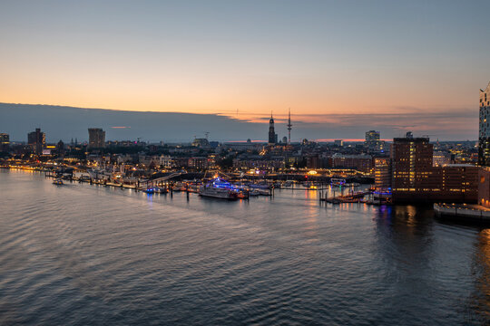 Hamburg, Germany, Panorama of the Harbour at night
