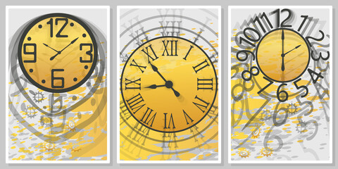 set of gold-gray  wall clocks - wall art vector set, for wall art, poster, wallpaper, print
