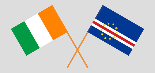 Crossed flags of Republic of Ivory Coast and Cape Verde. Official colors. Correct proportion