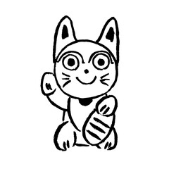 Vector image of an japanese happy cat maneki neko on a white background in the technique of ink