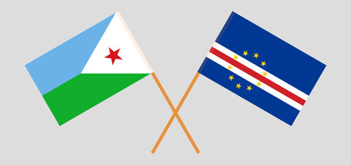 Crossed flags of Djibouti and Cape Verde. Official colors. Correct proportion