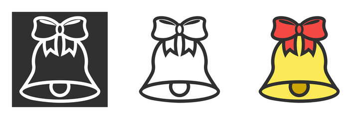 Golden metal bell with red bow isolated on a transparent background, Christmas symbol, school bell, vintage bell