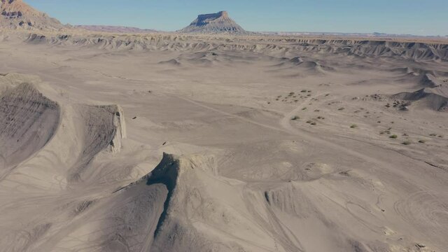 Drone over steep bentonite clay hills in Utah perfect for off-roading
