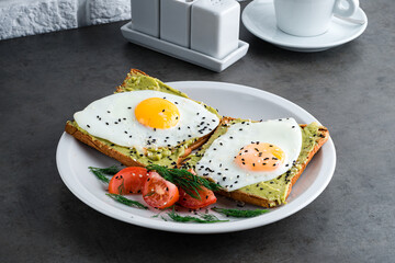 Healthy breakfast egg and avocado sandwich