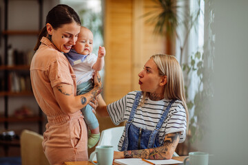 Playful family at home