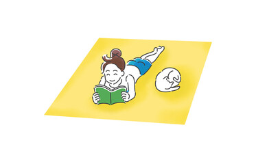 気ままな毎日を過ごしている女性　寝そべってまんがを読む