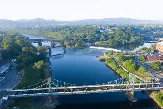 Three Bridges In Easton, PA Crossing The Delaware River.