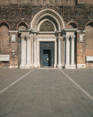 Entrance of Basilica of Santi Giovanni e Paolo in Venice, Italy