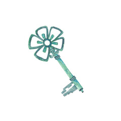 Obraz premium Watercolor patina vintage key illustration