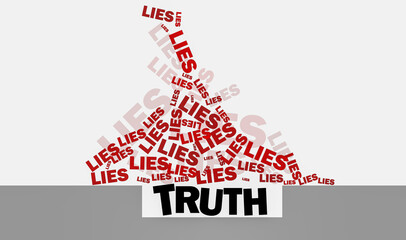 Truth buried by lies, big lie and little lies concept illustration