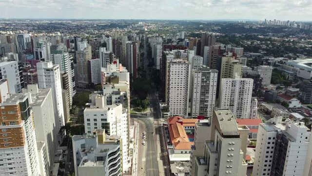 Aerial images of Curitiba exhibited at Praça do Veneza, Parana - Brazil