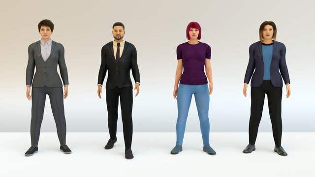 business people working in team man and woman standing 3D illustration
