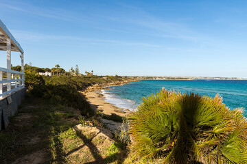 Splendid seascapes of Arenella Beach (Spiaggia di Arenella) in Syracuse City, Sicily, Italy.