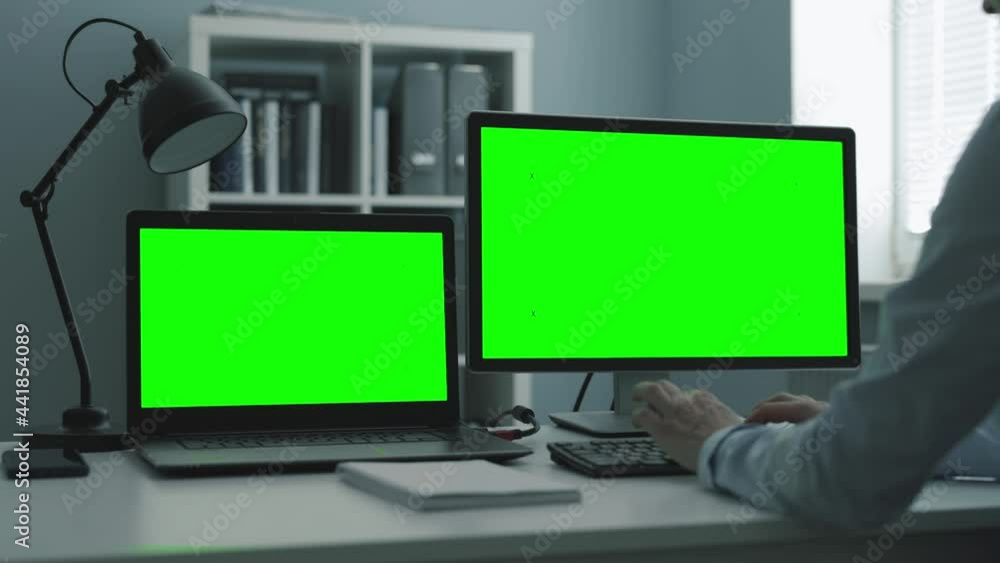 Poster office computers with green screen