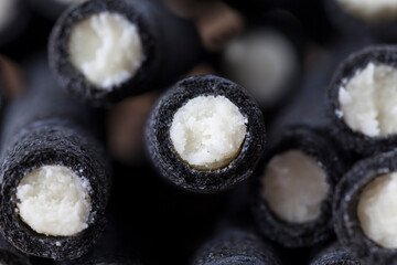 black sweet waffles made from wheat flour