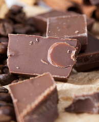 chocolate made from sugar and cocoa, delicious pieces
