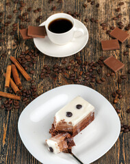 coffee with chocolate and multi-layer cake