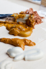 acrylic paints of gold, bronze color