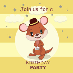 Birthday invitation with little kangaroo. Child's birthday invitation.