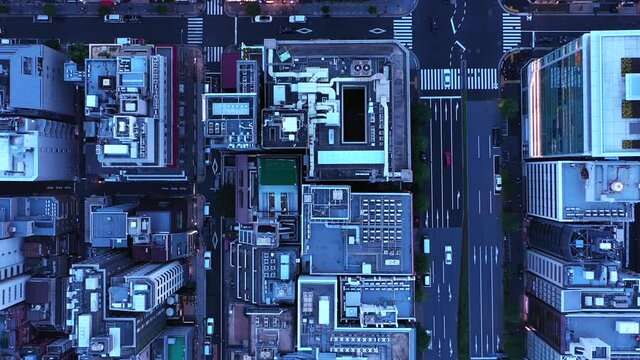 夕方のオフィスビル群・空撮
