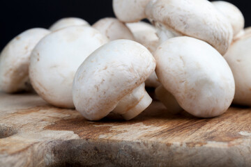 unwashed mushrooms champignon during cooking