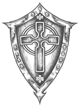 medieval studded templar shield illustration
