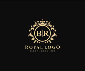 Initial BR Letter Luxurious Brand Logo Template, for Restaurant, Royalty, Boutique, Cafe, Hotel, Heraldic, Jewelry, Fashion and other vector illustration. - obrazy, fototapety, plakaty