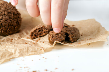 chocolate cookies close-up on an old kitchen table