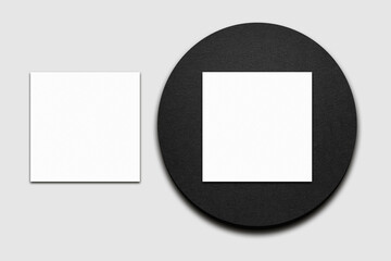 Realistic blank square business card illustration for mockup. 3D rendering.