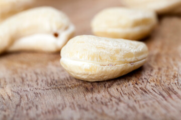 healthy raw cashew nuts, close-up of peeled cashews