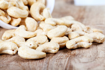 healthy raw cashew nuts, close-up of peeled cashews